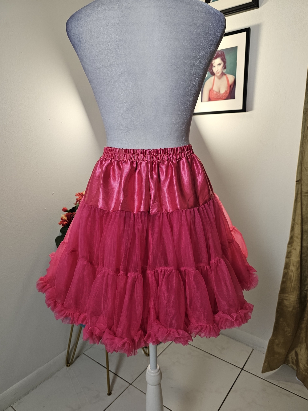 Bright Fuchsia Tiered Mini Petticoat with Elastic Waist